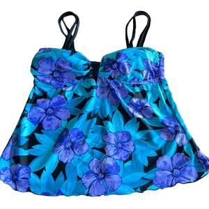 Tropical Escape Size 12 Floral Print Tankini Top